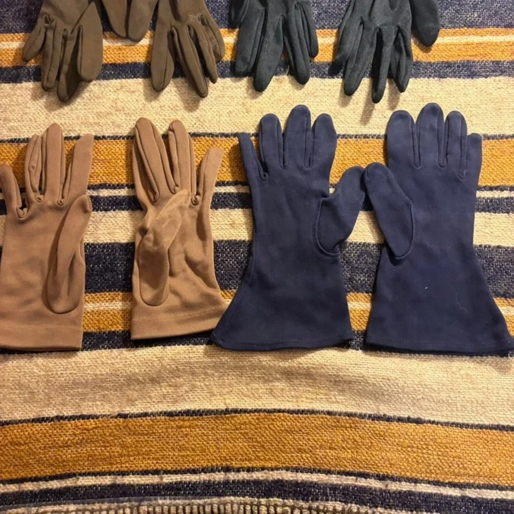 Vintage Formal Dress Gloves Lot 4 Pairs Opera Wrist Length Black‎ Navy Retro